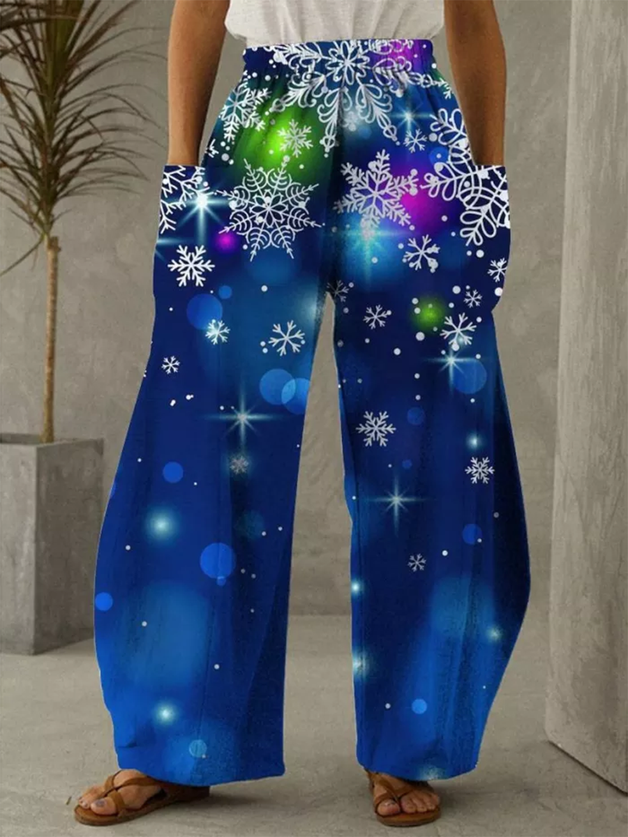 Christmas Snowflake Print Vintage Pants