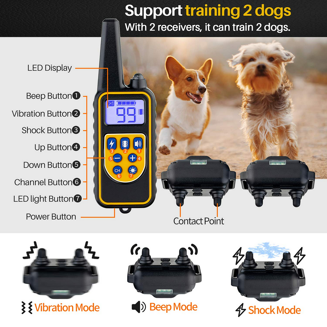 BEBANG Dog Training Collars for 2 Dogs, with Remote 880yards, 3 Modes