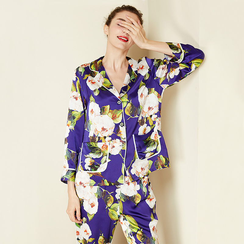Purple Floral Women's Silk Pajamas