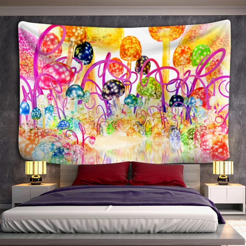 Oil Painting Mushroom Tapestry Wall  Hanging Bohemian Style Psychedelic Witchcraft Mandala Home Decor