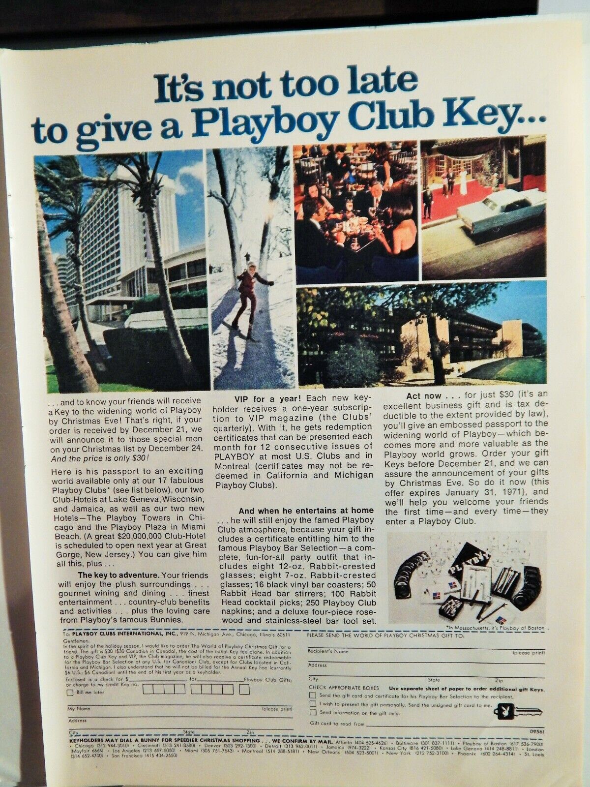 PLAYBOY CLUB KEY 1971 VTG Photo Poster painting AD, RARE EPHEMERA