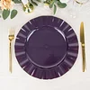 10 Pack | 11" Purple Hard Plastic Dinner Plates with Gold Ruffled Rim, Large Heavy Duty Disposable Dinnerware