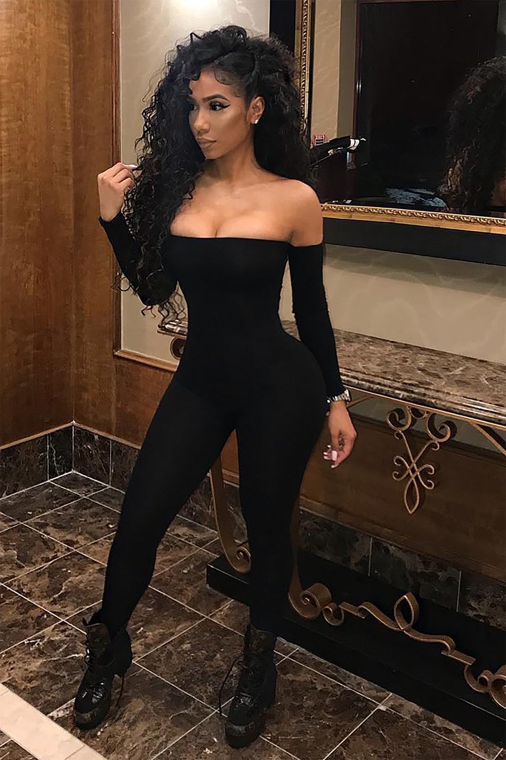 Women Off Shoulder Bodycon Jumpsuit Long Sleeve Clubwear Playsuit Jumpsuits Rompers Skinny Sexy Jumpsuits Female Black Trousers 1023