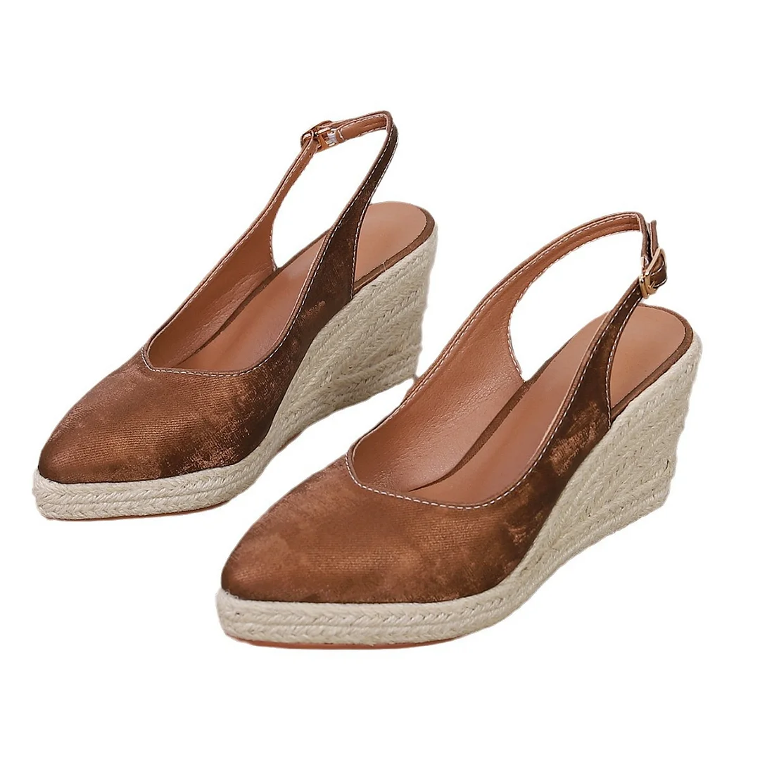 Wongn Wongn And Autumn Slope With Thick Bottom High With Pointed Shallow Head Slippers Straw Hemp Rope Bottom Women's Shoes