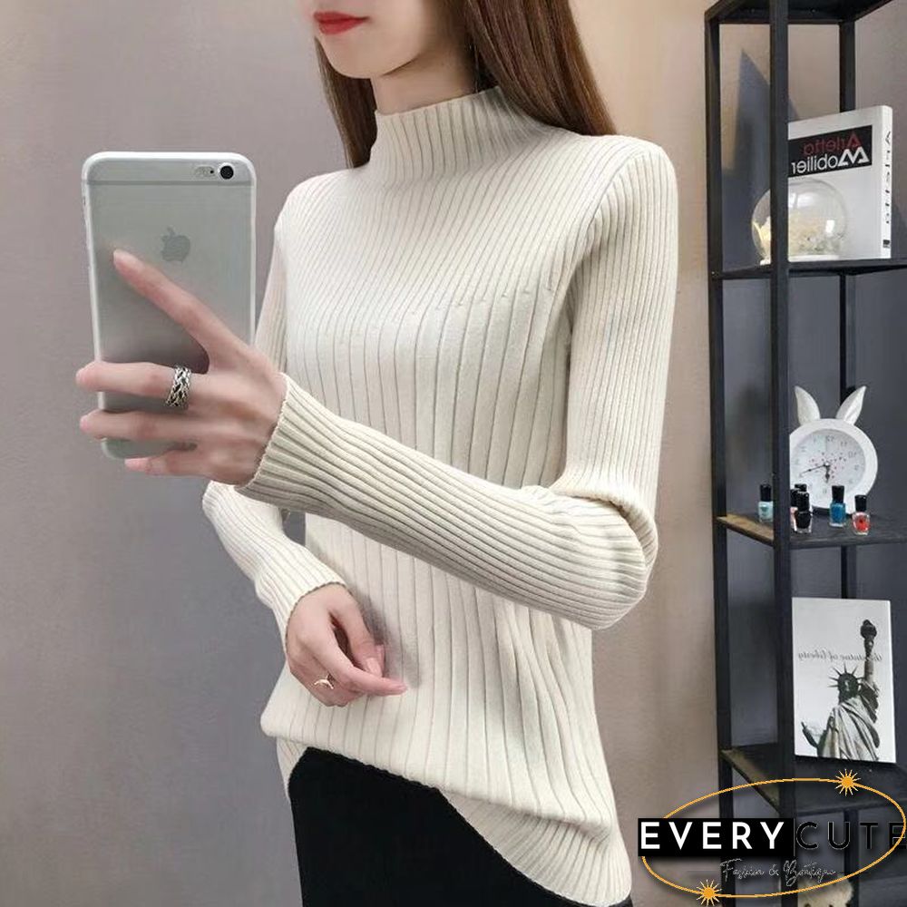 Fashion Mock Neck Harajuku Knitted Sweater Women Autumn Slim Solid Long Sleeve Top Korean Female Y2k Clothes New Pullovers