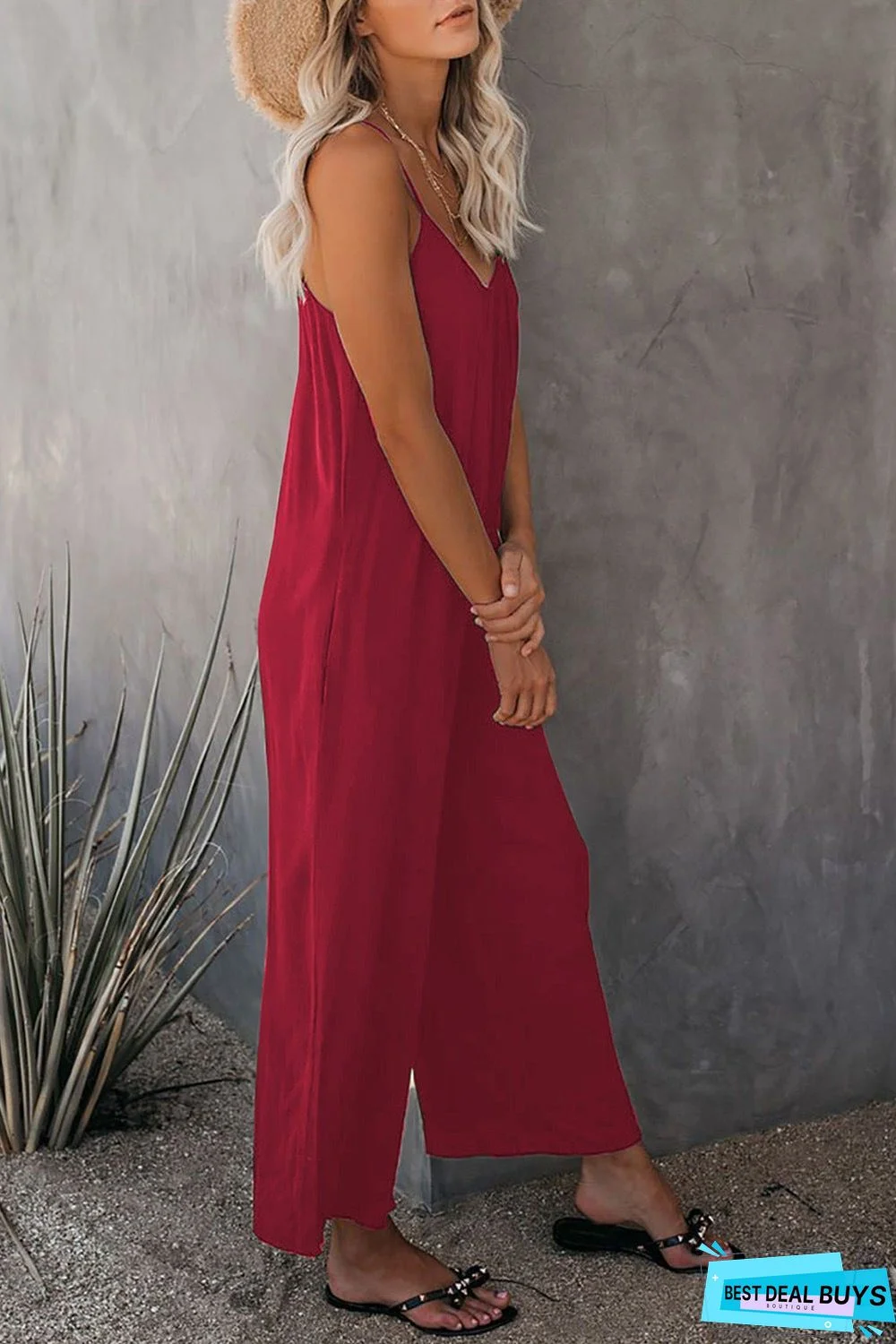 Strap Jumpsuit Women's New Solid Color Pocket Casual Jumpsuit