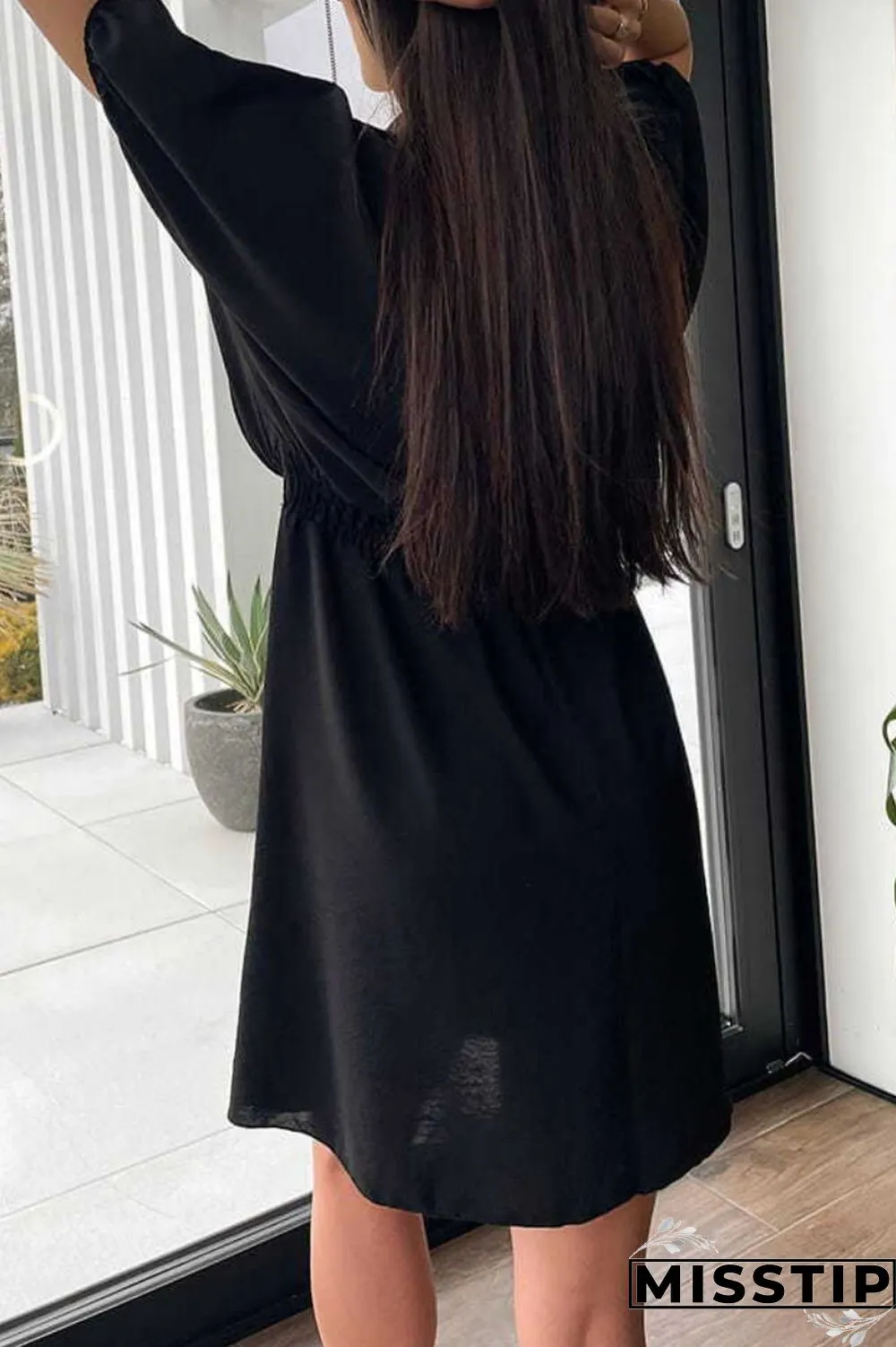 Brown Casual Solid Patchwork Turndown Collar Short Sleeve Dress