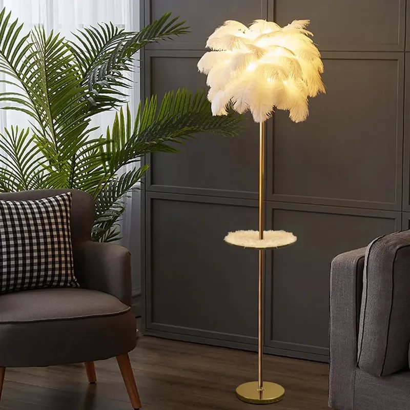 Loftus White Feather Gold Floor Lamp 