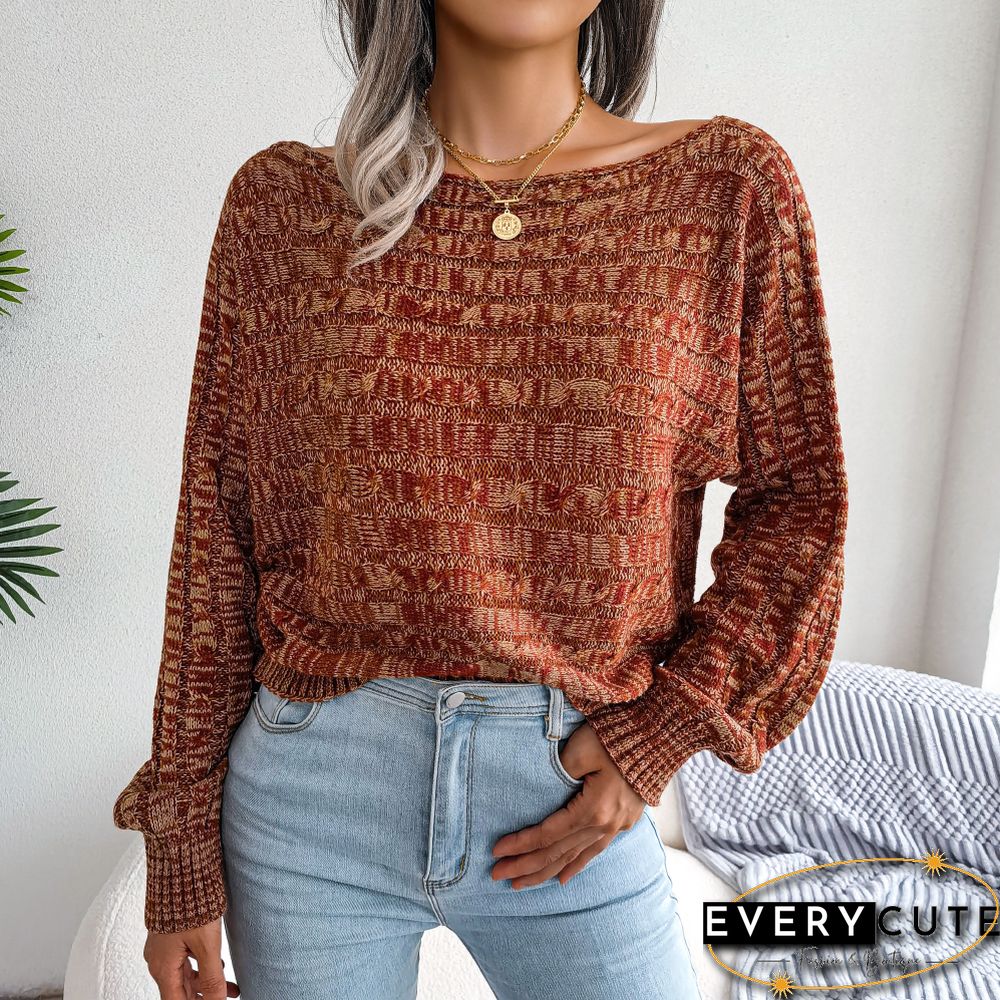 Orange Drop Shoulder Long Sleeve Cable Knit Sweater