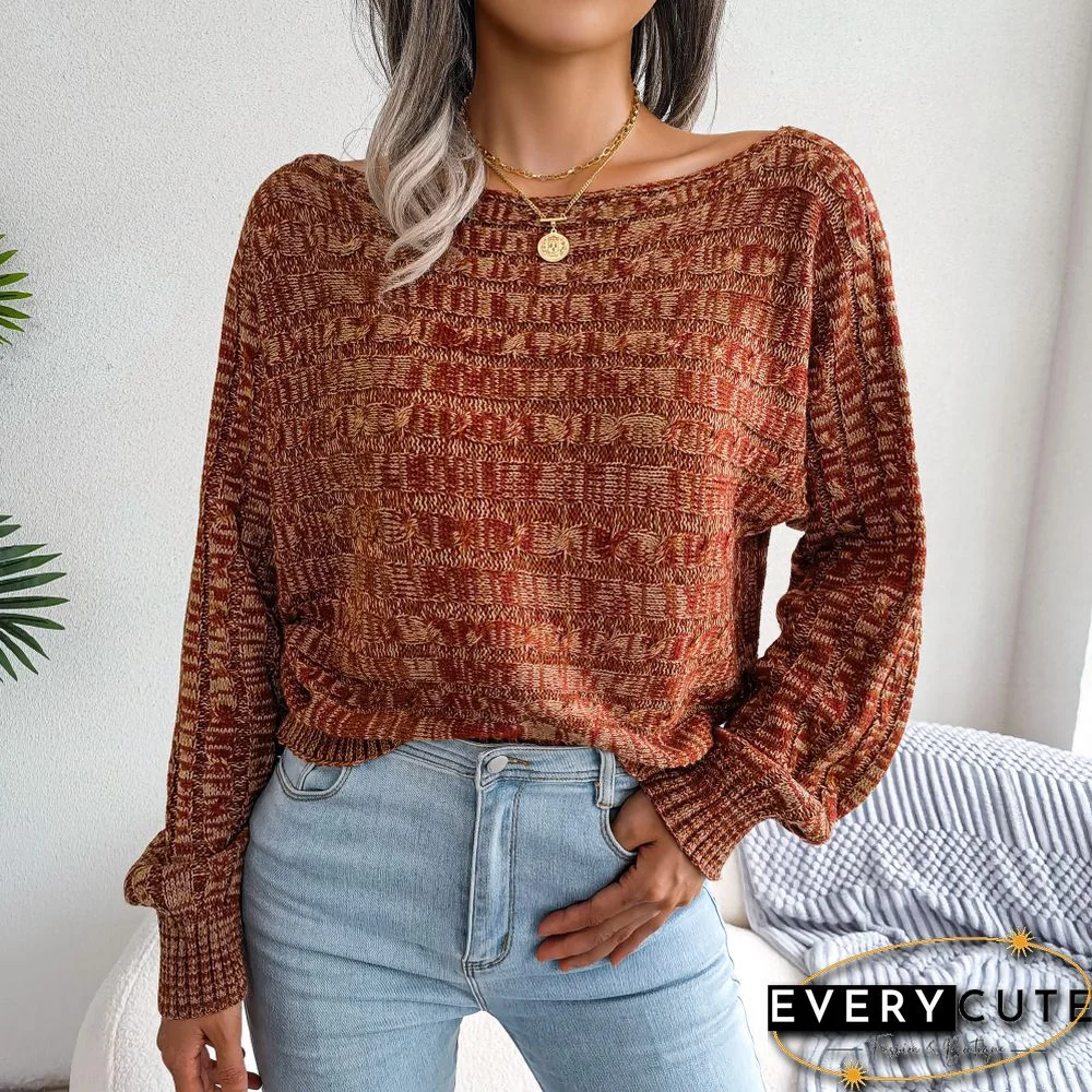 Orange Drop Shoulder Long Sleeve Cable Knit Sweater