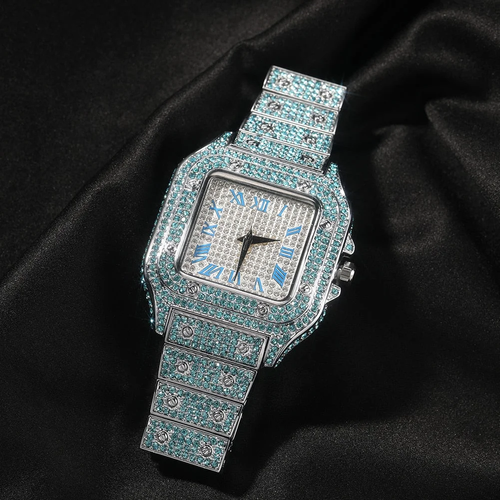 Iced Square Cut Roman Numeral Watch