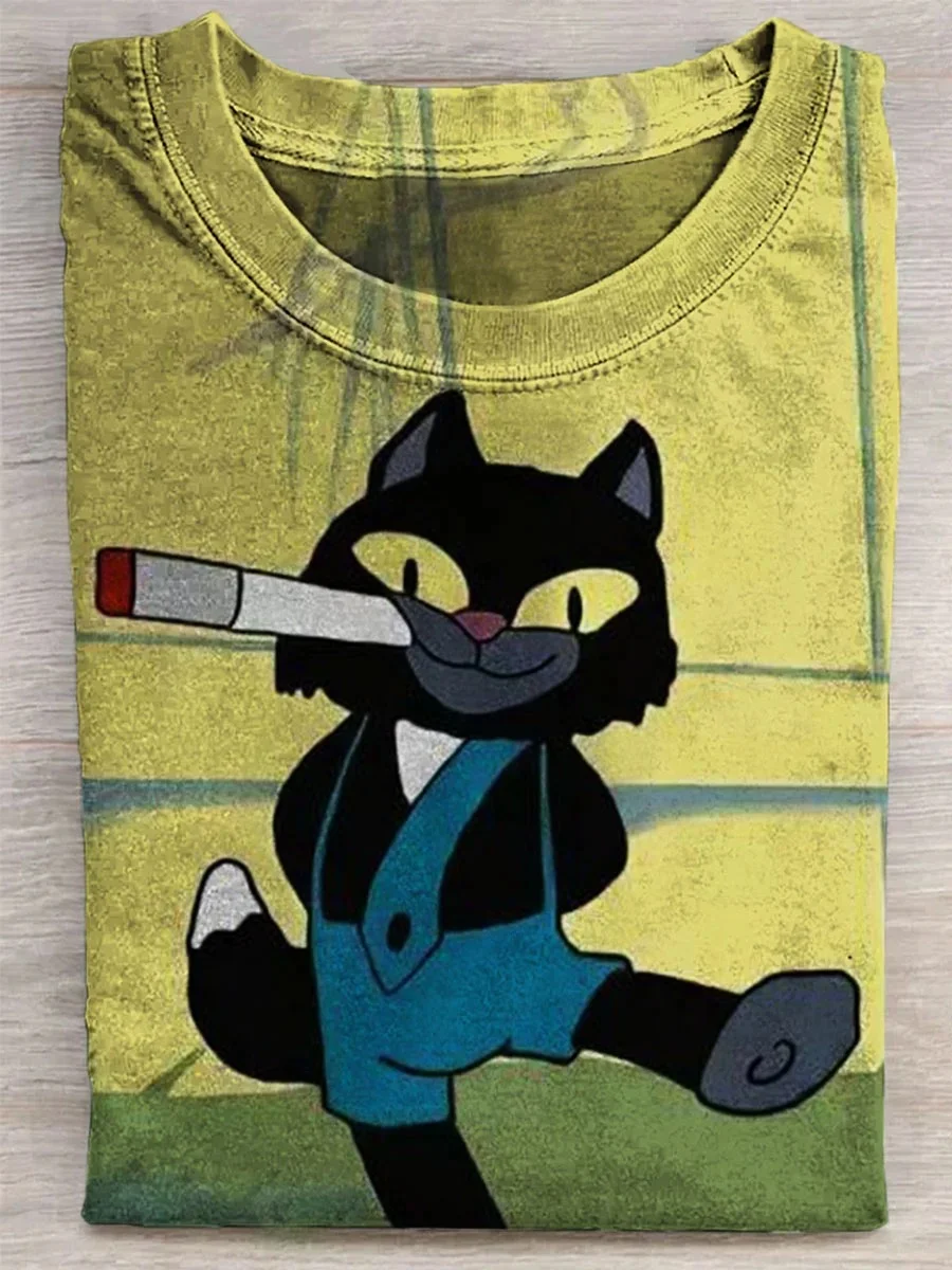 Eagerlys  Cat Smoking Art Print T-shirt Eagerlys