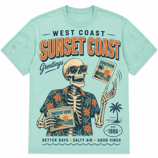 Surf West Coast Sunset Cotton T-Shirt