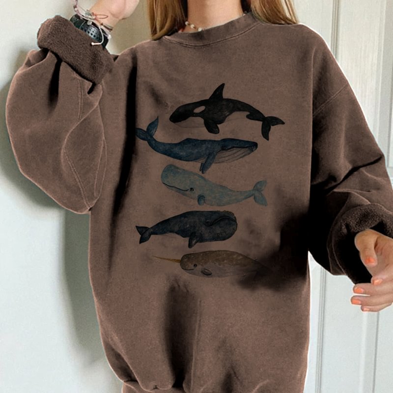 Retro Surf Marine Life Printed Casual Sweatshirt