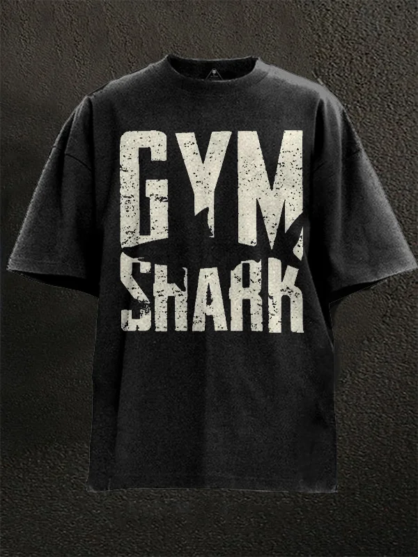 Men's Gym Shark Print Cotton Washed T-Shirt
