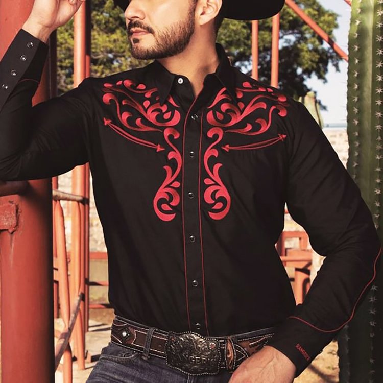 Men's popular retro embroidery black western cowboy