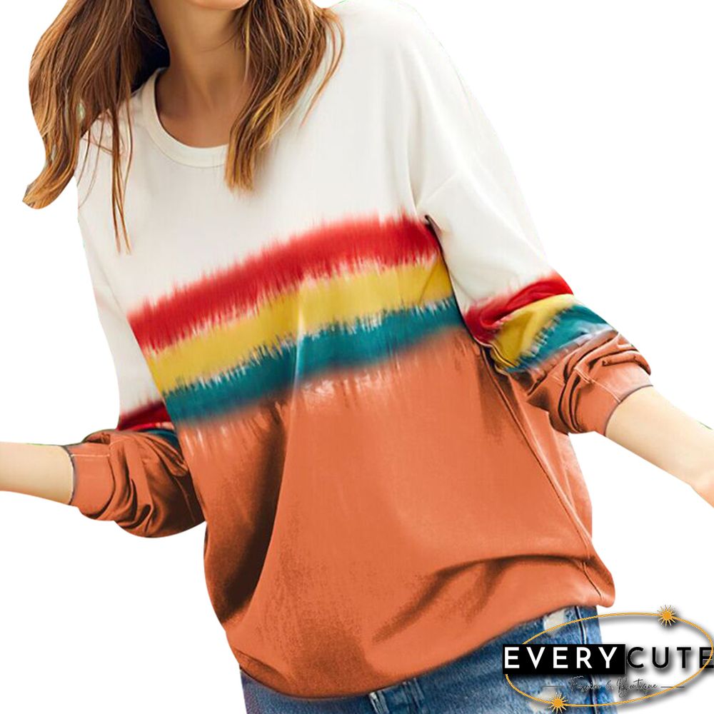 Orange Rainbow Ombre Long Sleeve Tops