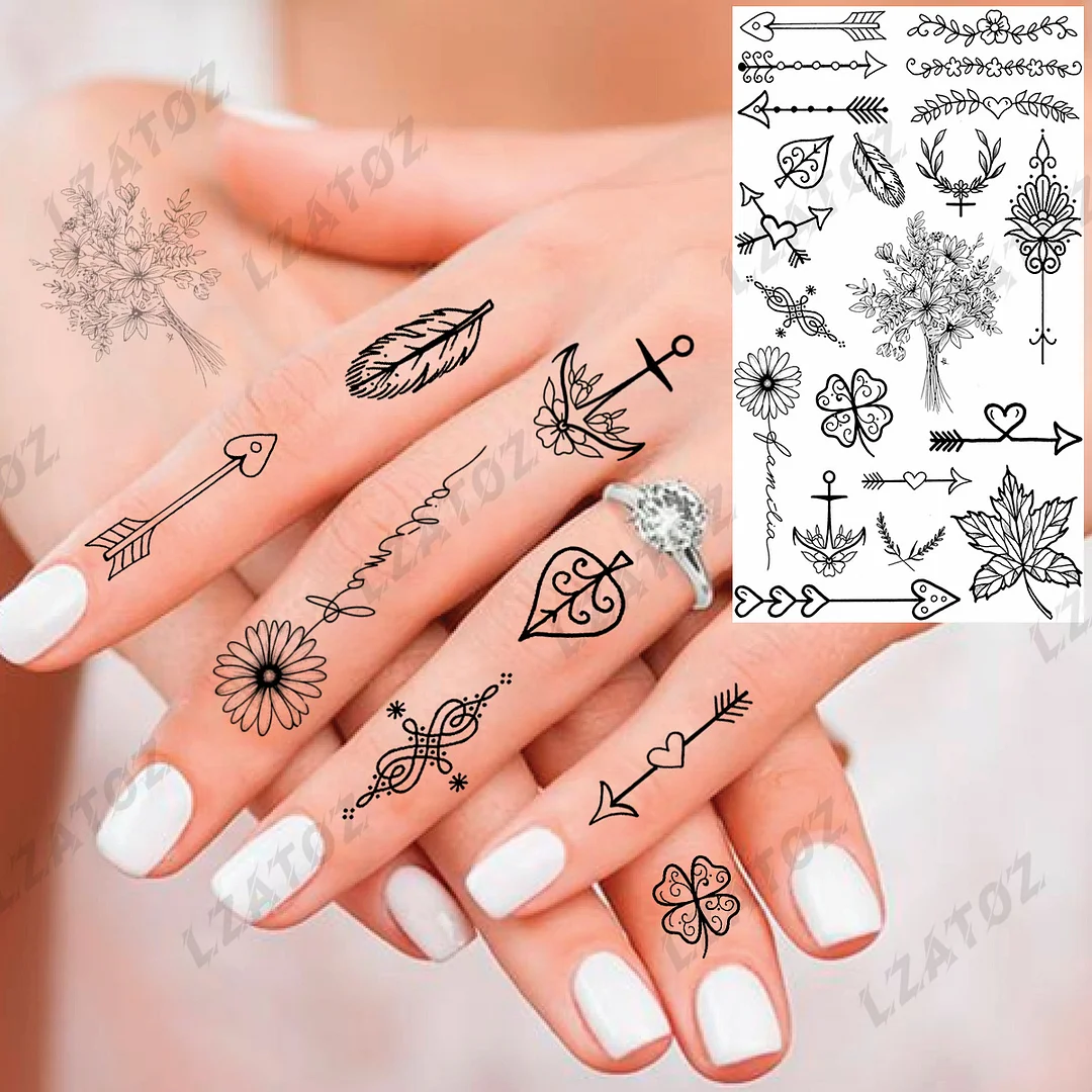 Sdrawing Eye Flower Temporary Tattoos For Woman Adults Rose Butterfly Tiny Fake Tattoo Sticker 3D Finger Waterproof Tatoos