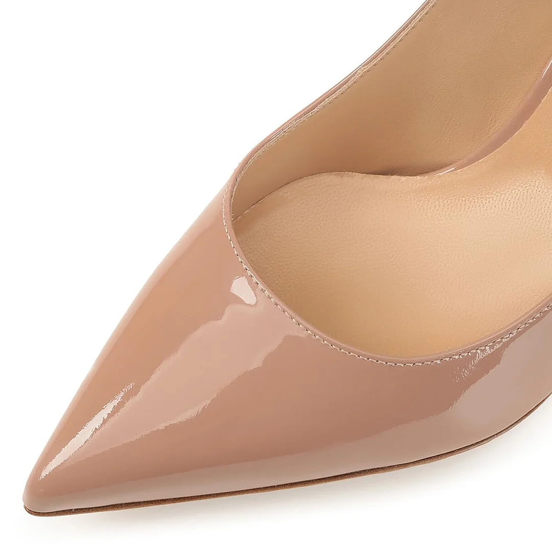 Nude Patent Leather Pointed Colorful Rhinestone Embellished Pumps 