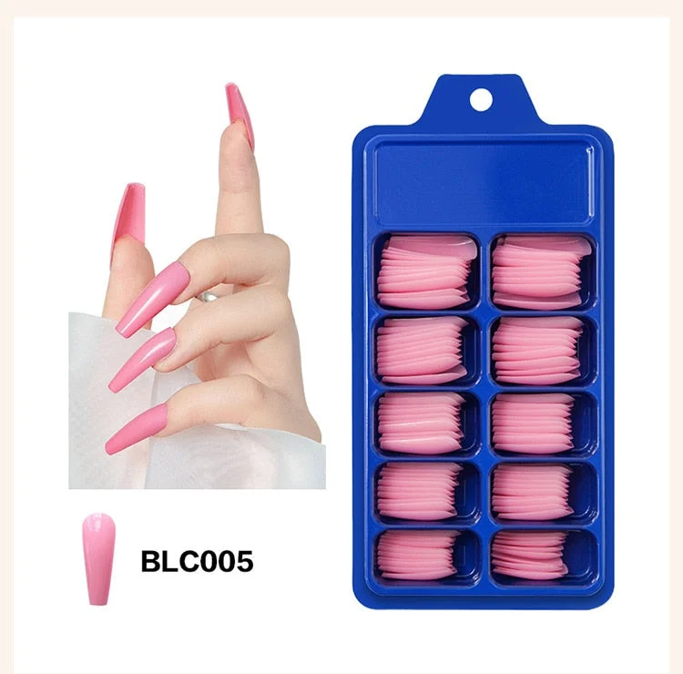 100pcs/set 10 Sizes Full Cover False Nail Tips Ballerina Coffin Fake Nails Square Stiletto French Acrylic Press On Nails-Nail Inspo