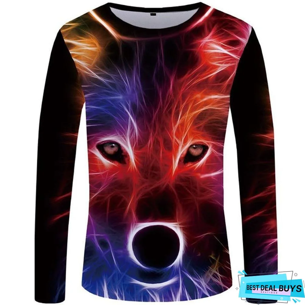 Wolf T-Shirt Men Long Sleeve Shirt Love Streetwear Snow Graphic Mountain Clothes Jungle 3D T-Shirt