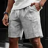 Striped Linen Blend Men's Shorts - Lightweight Summer Casual Wear with Drawstring Waist and Cuffed Hem by Inlyline