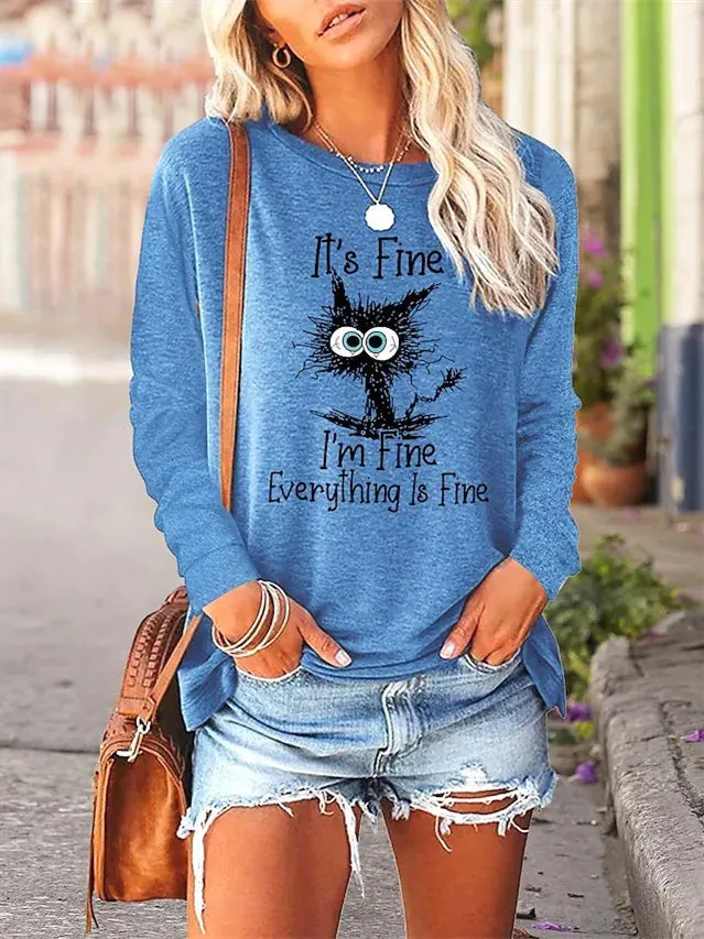 Women Long Sleeve Scoop Neck Graphic Tops