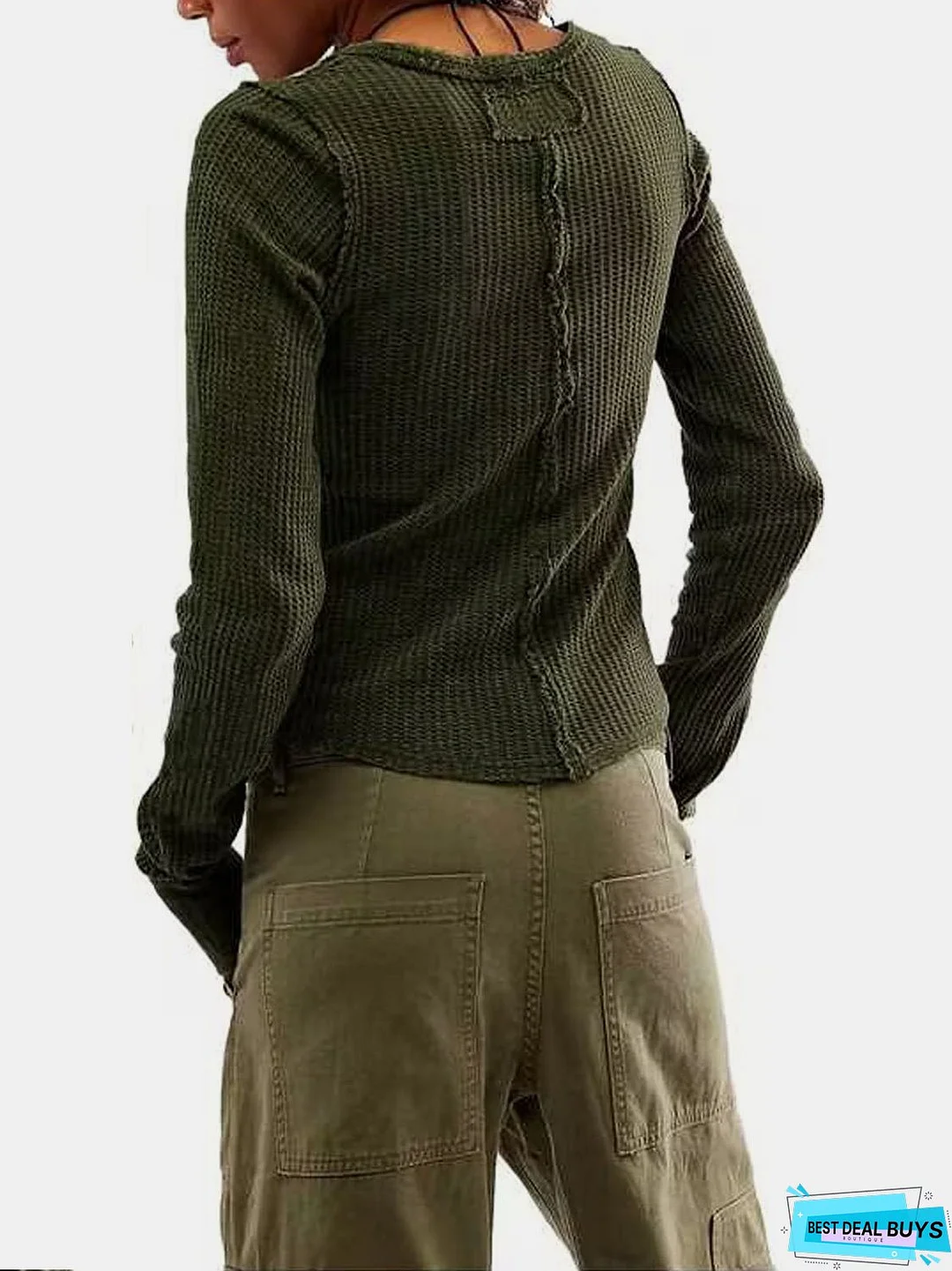 Exposed Seam Round Neck Long Sleeve T-Shirt