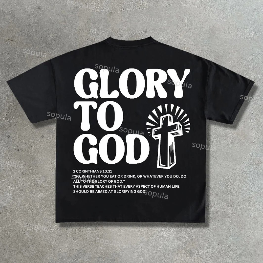 Sopula Vintage Glory To God Graphics Cotton T-shirt