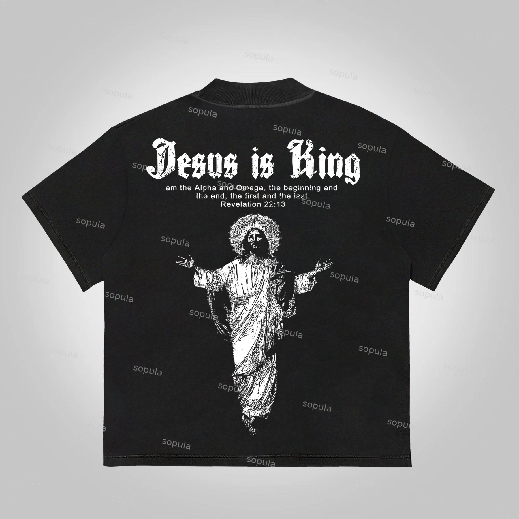 Sopula Jesus Is King Revelation 22:13 Print Cotton T-Shirt