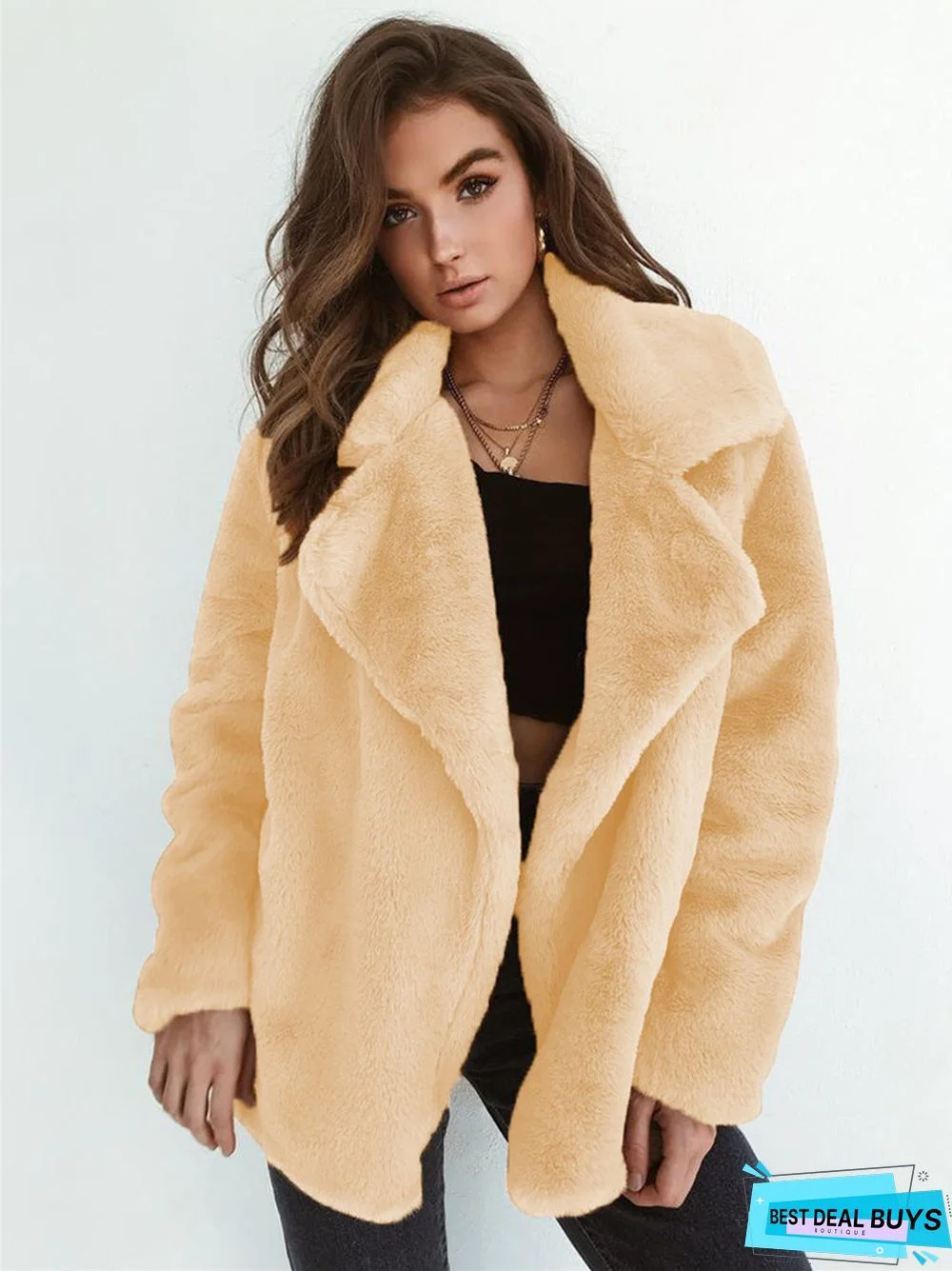 Fashion Solid Color Sexy Plush Lapel Coat