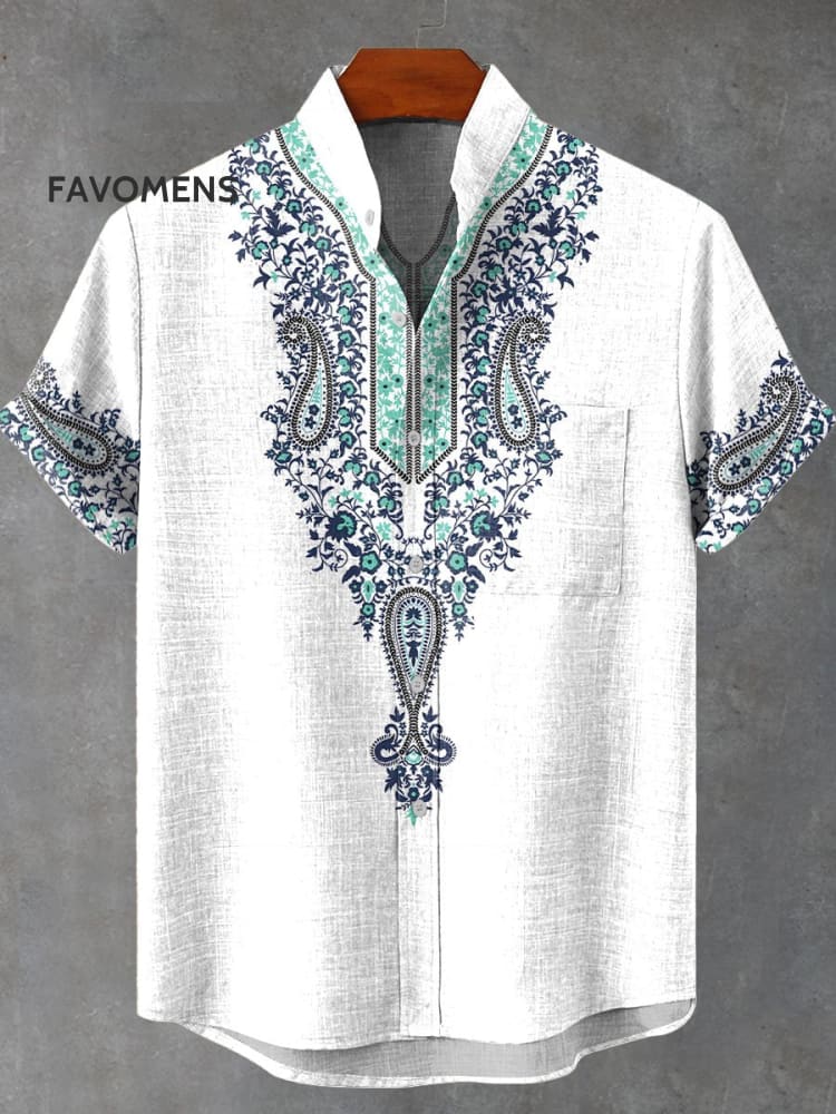 Vintage Ethnic Pattern Art Print Casual 100% Cotton Shirt Multicolor / S