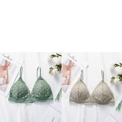 Lace bra, women's panties, triangle cut, lingerie, V-shaped wireless underwear, soft and thin seamless 1/2 piece bra, 2021