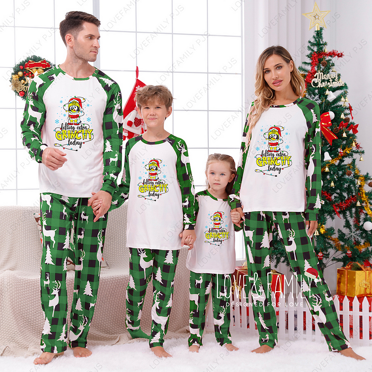 Bluey Grinch Christmas Matching Green Pajamas Sets