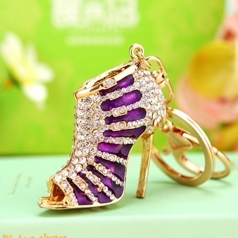 Elegant Lady High Heel Metal Inlay Rhinestones Women’s Bag Pendant Keychain