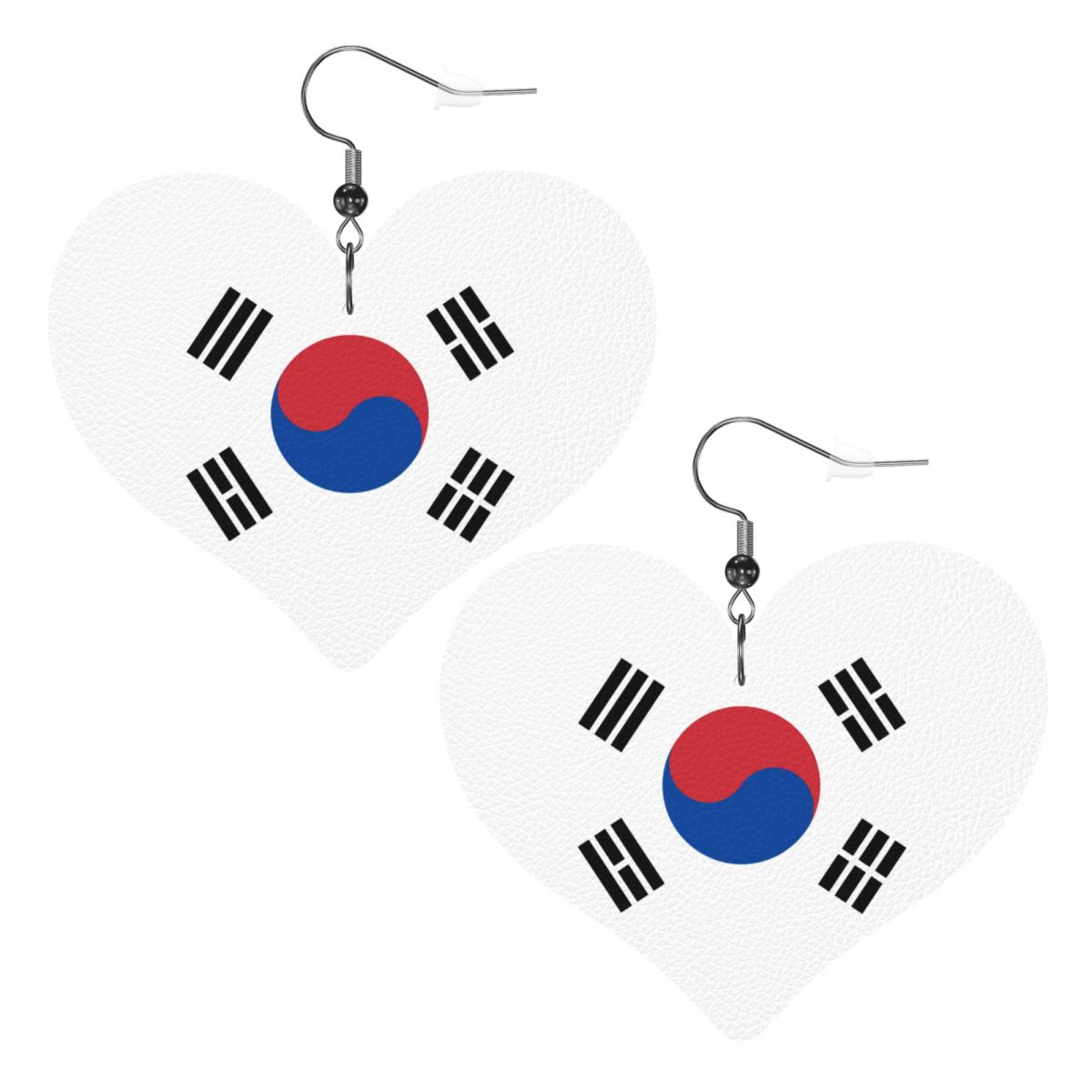 South Korea Flag Heart Shaped Faux Leather Earrings