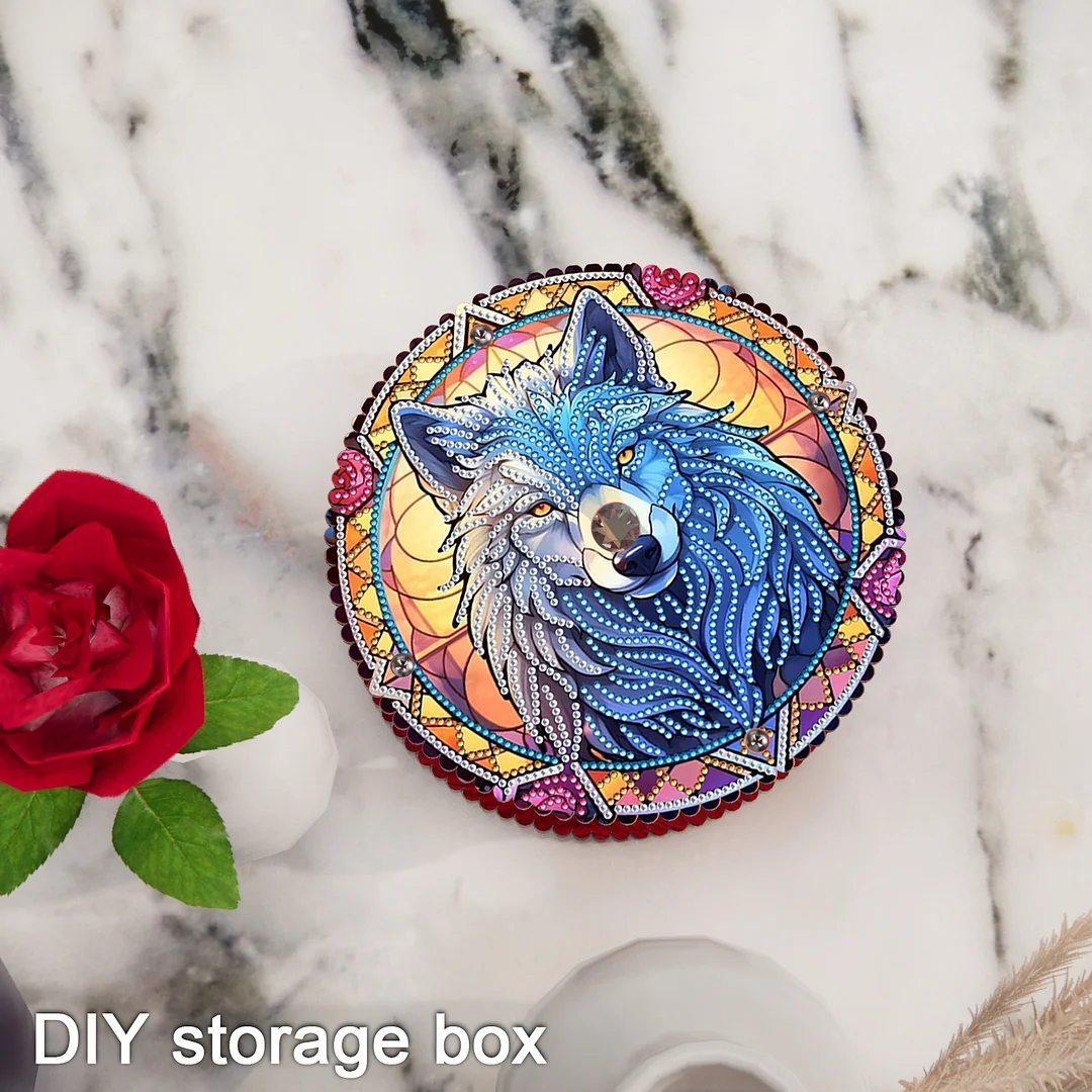 Wolf 5D DIY Diamond Art Painting Snack Box with Lid Home Wood Storage Organizer