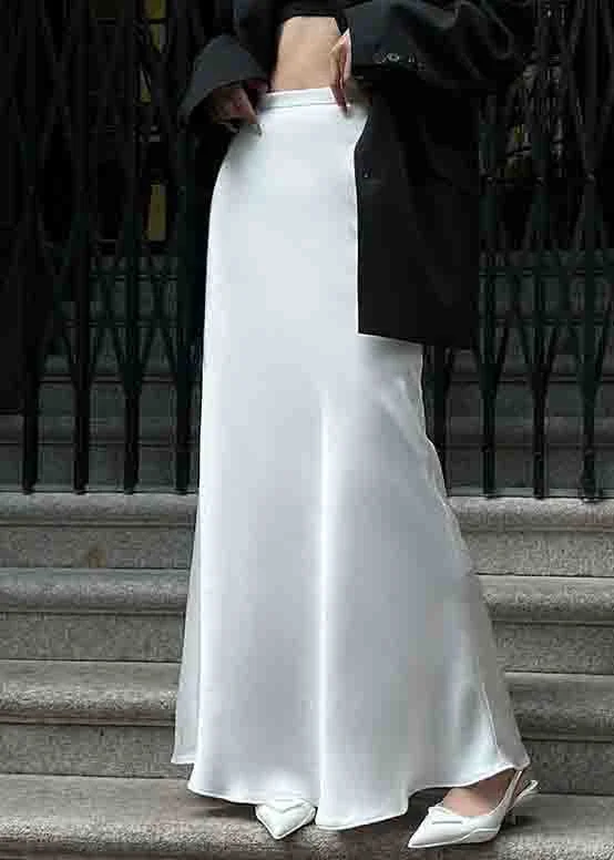 Original Design White High Waist Patchwork Silk Maxi Skirts Fall