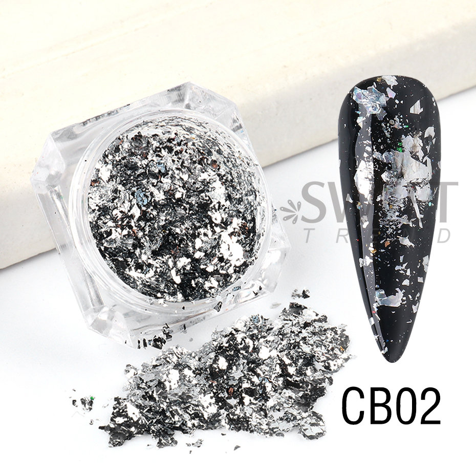 Needmkt 1 Box Aluminum Gold Silver Nail Foils Flakes Irregular Gold Leaf Sequins DIY Holographic Chrome Paper Accessory Supplies LY1858