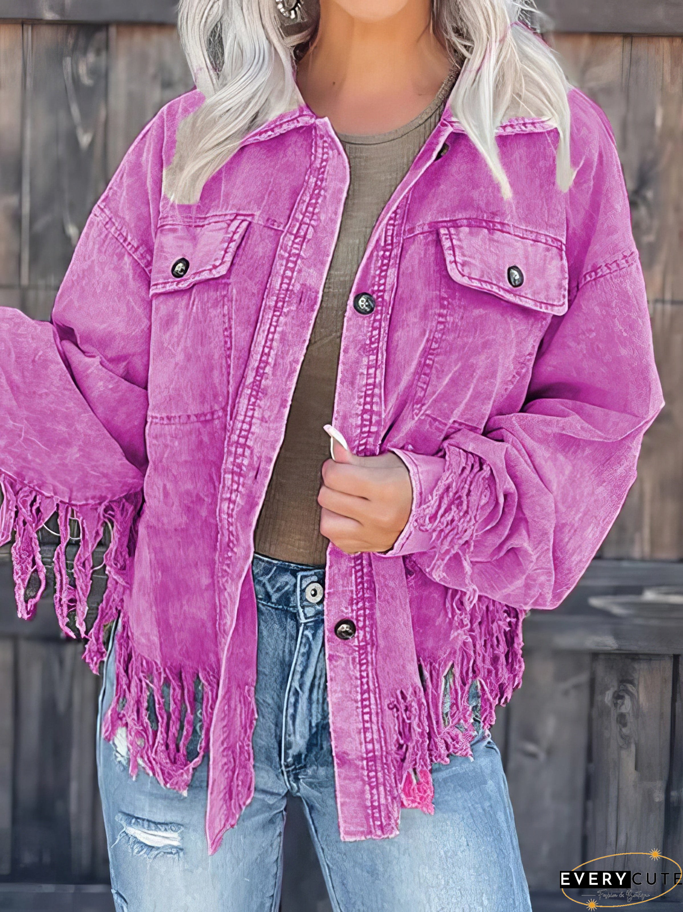 Fashionable Corduroy Jacket with Tassel