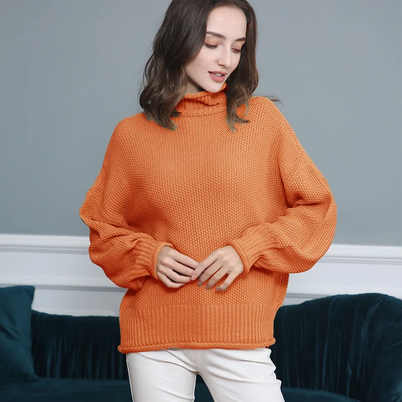 Wongn Wongn Style Women's Sweater Fashion Casual Women's Long Sleeve High Collar Pure Color Knit Pullover