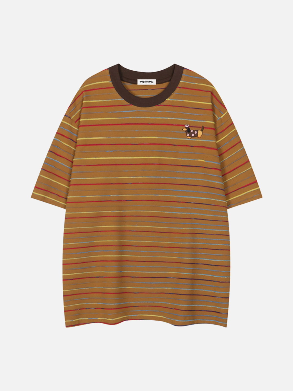 Orange Act Chic Dachshund Color Blocking Stripe Tee Front