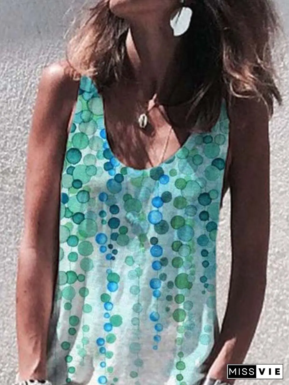Printed Sleeveless Casual Cotton-Blend Tops
