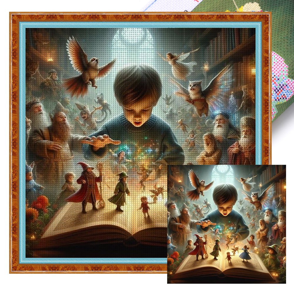 Fairytale World In The Book Full 11CT Pre-stamped Canvas(50*50cm) Cross Stitch