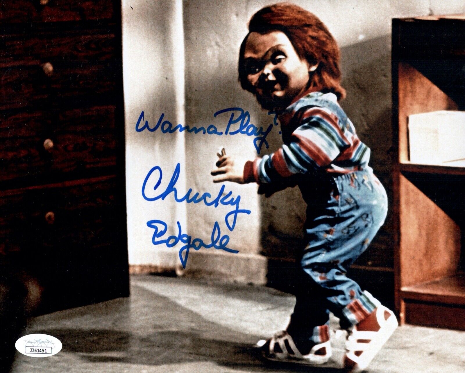 ED GALE Signed CHUCKY 8x10 Photo Poster painting Child's Play In Person Autograph JSA COA Cert