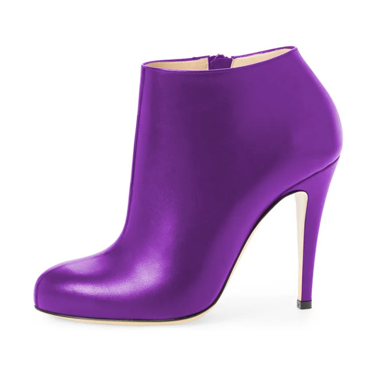 Purple Heeled Fashion Work Round Toe Boots Vdcoo