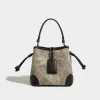 Classic Khaki Leather Women's Shoulder Bucket Bag