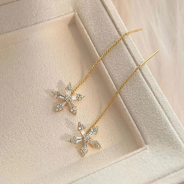 Tassel long flower earrings