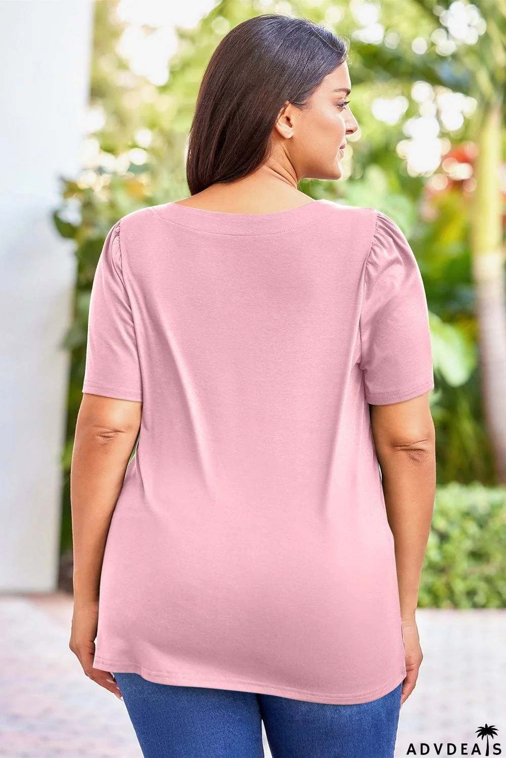 Plus Size Square Neck Puff Sleeve Tee