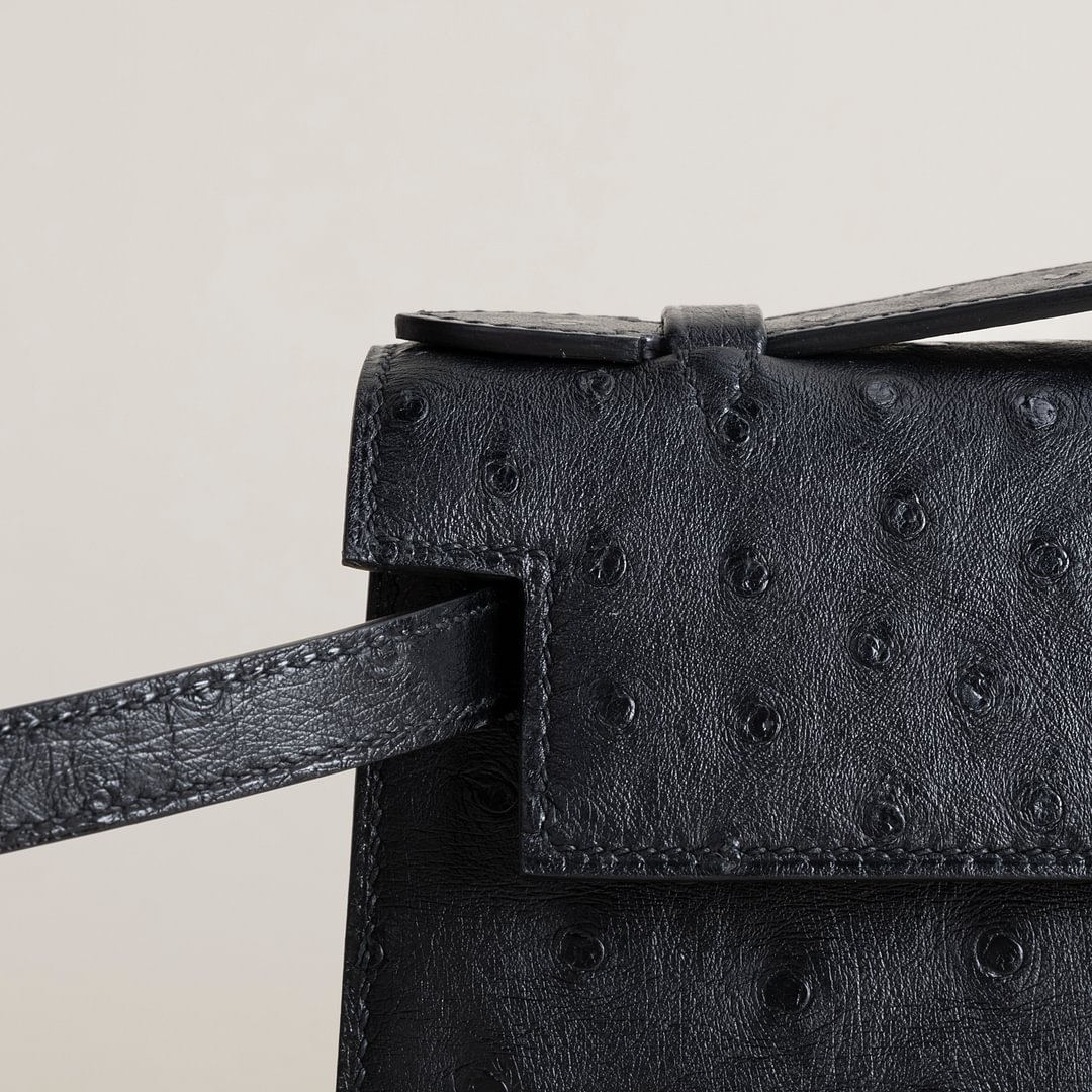 Kelly pochette  Ostrich CC89 Noir GHW
